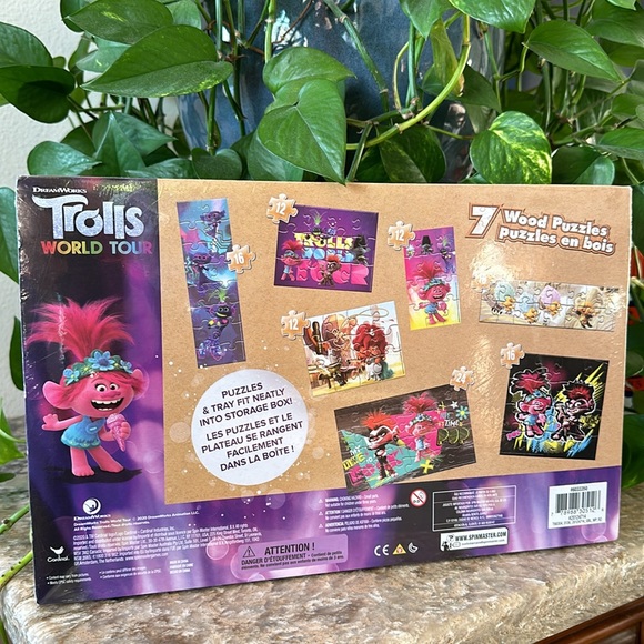 NEW Trolls World Tour 7 wood puzzles tray storage box Dream Works - Picture 5 of 8